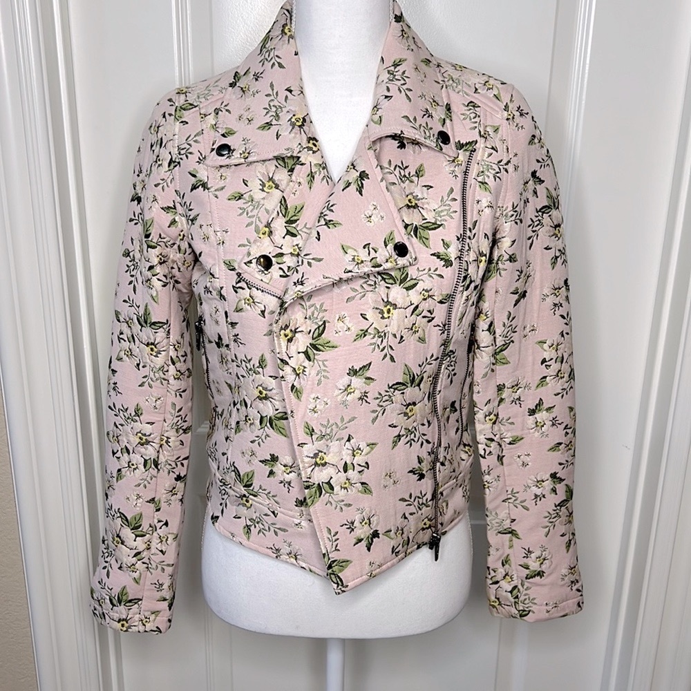 BLANKNYC Pink Floral Embroidered Moto Jacket